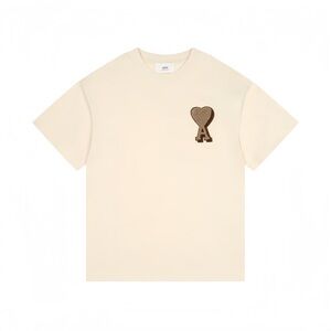 Ami Cream Short Sleeve T-Shirt with Brown Heart 'A' Patch